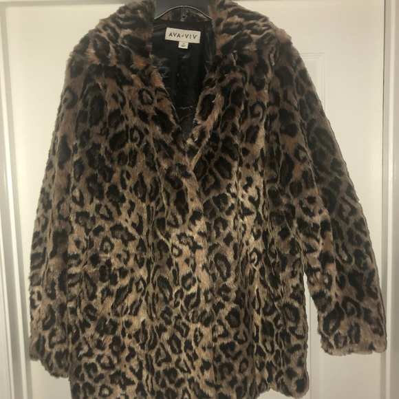 Ava & Viv Jackets & Blazers - WOMEN'S FUR COAT, LEOPARD PRINT